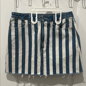 Abercrombie & Fitch Blue and White Striped Denim Skirt, Size 14